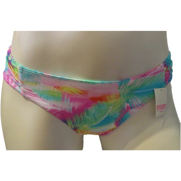 Victoria's Secret PINK Pastel Tropical Palm Ruched Sides Cheeky Swim Bottom XS - Picture 1 of 2